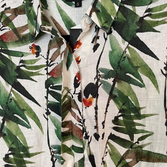 NEW Boho Chic 100% Linen Palm/Floral Print Collared 3/4 Sleeves Tunic Top. Sz. S - Picture 5 of 14